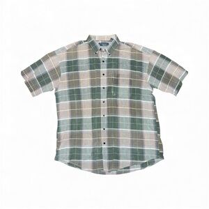 Vintage Loafers Men's Plaid Button-Down Shirt in Green and Tan